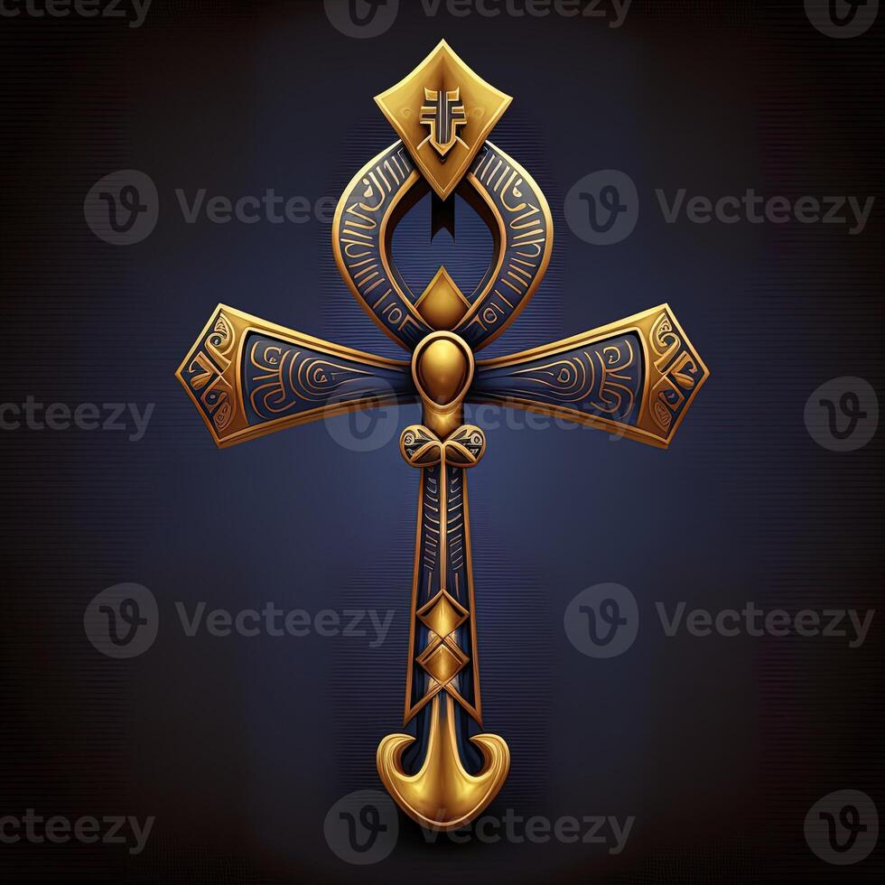 Ancient golden ankh symbol isolated on dark background. Illustration of an Egyptian cross in digital form. The ancient Egyptians used the Ankh as a symbol for eternal life. photo