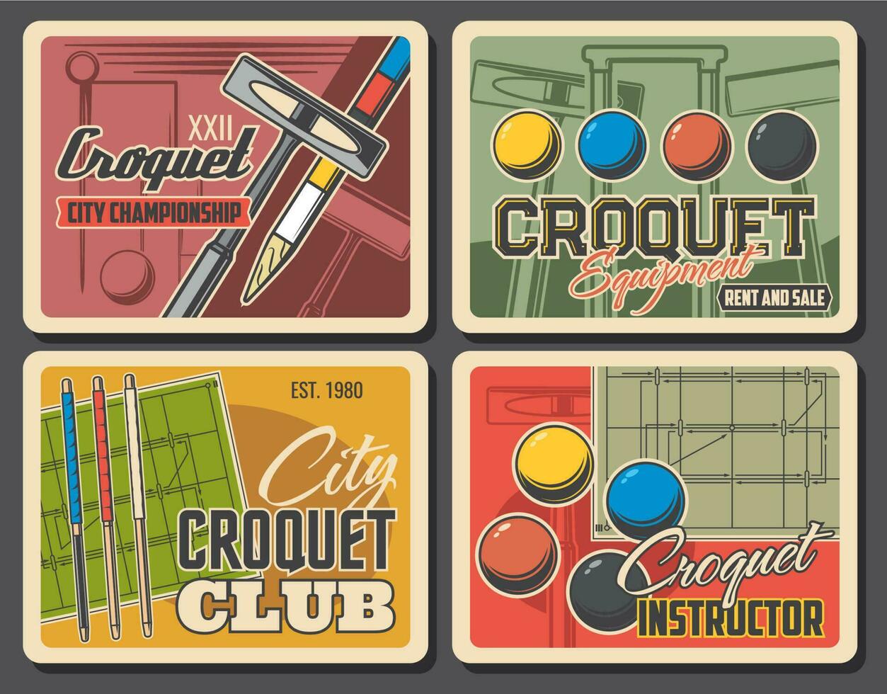 Croquet club sport equipment posters vector