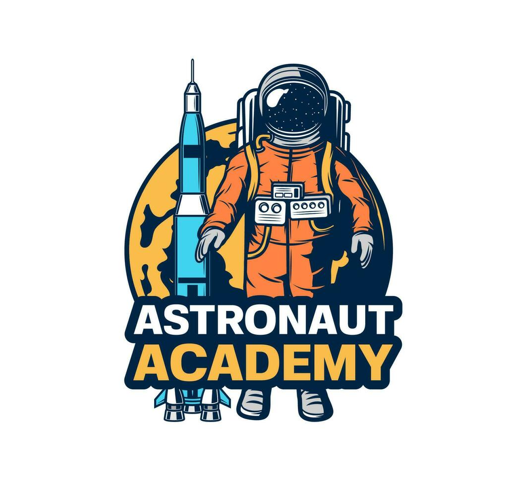 Astronaut academy, spaceman training center icon vector