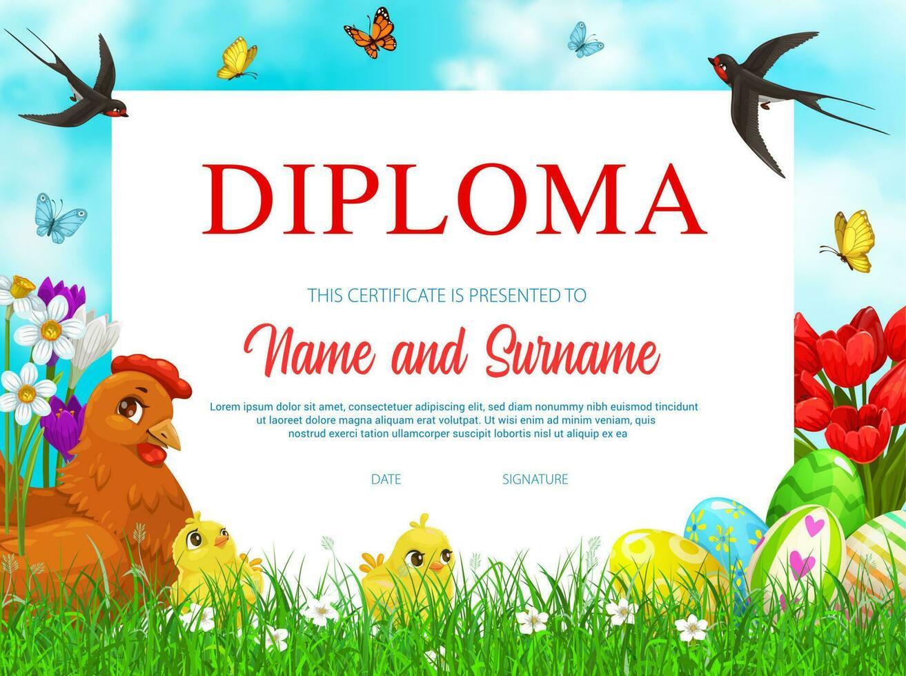 Education school diploma with vector Easter chicks
