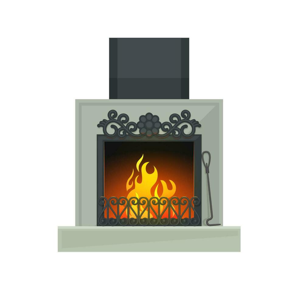 Home fireplace or wood burning heart with flame vector