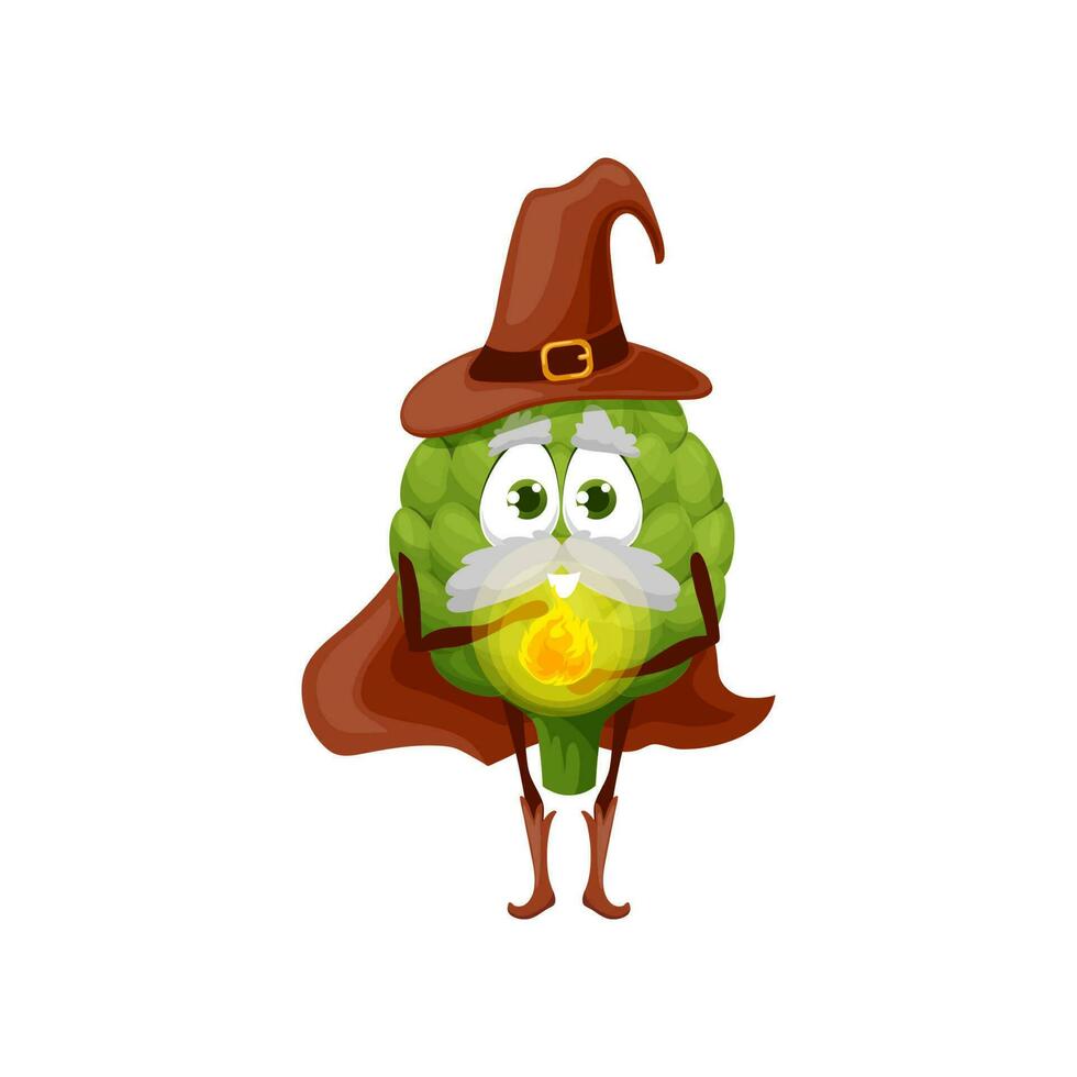 Magician broccoli vegetable isolated veggie wizard vector