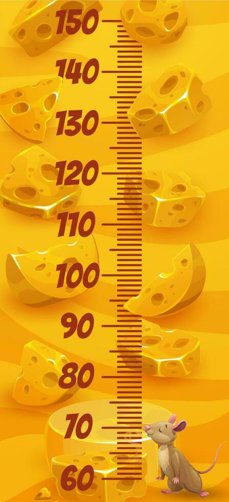 Cartoon mouse and cheese on kids height chart vector