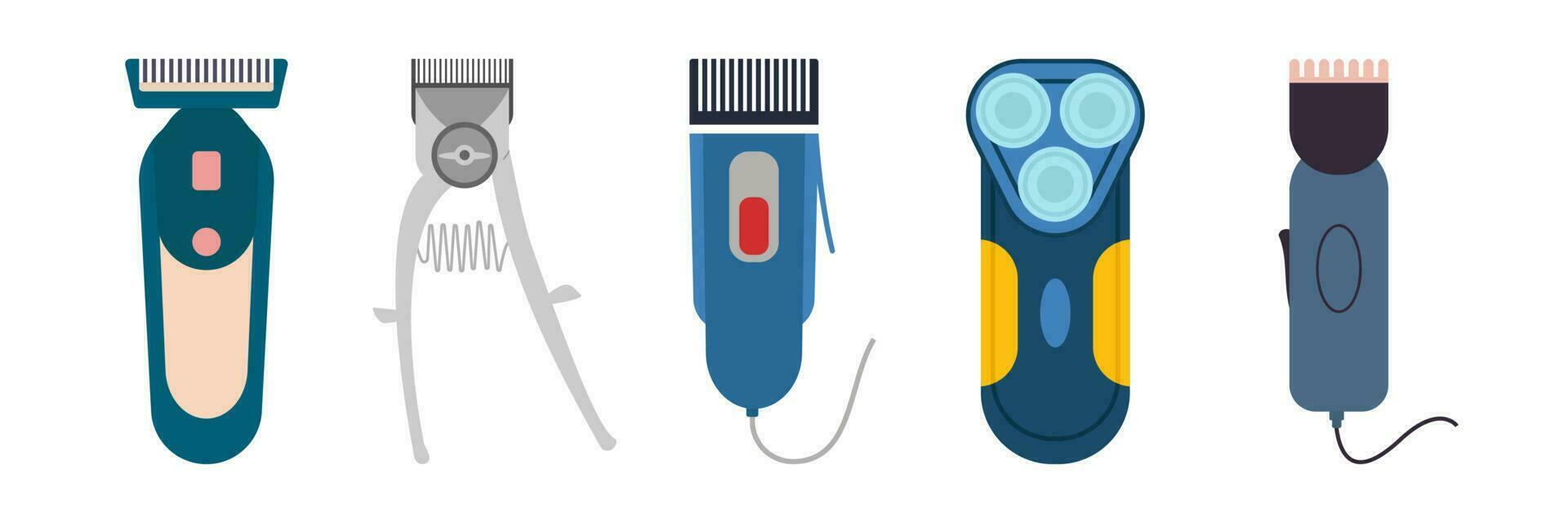 Illustration of hair clipper. Electric shaver and old hair clipper vector icon set.