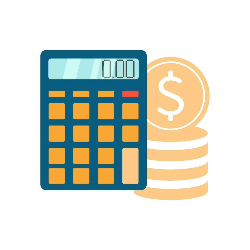 calculadora matemáticas con cuentas y monedas dolares dinero vector ilustración diseño y negocio, Finanzas o mundo economía.