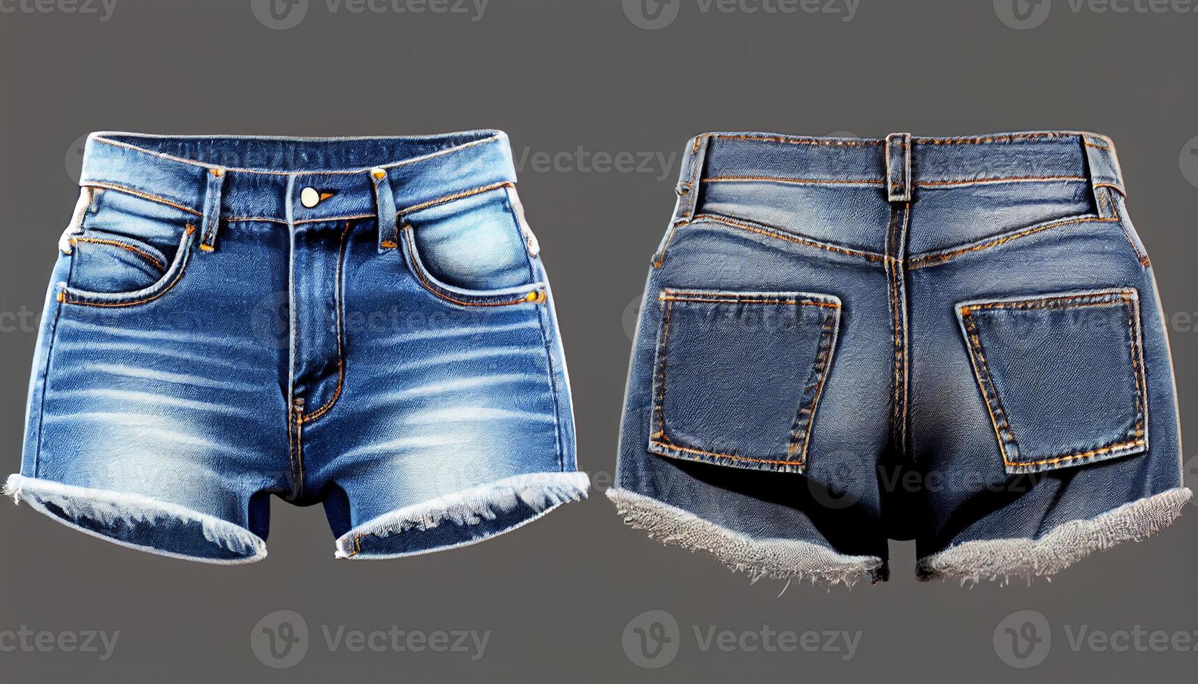 Denim Shorts 3d render, Front and back, copy space, photo