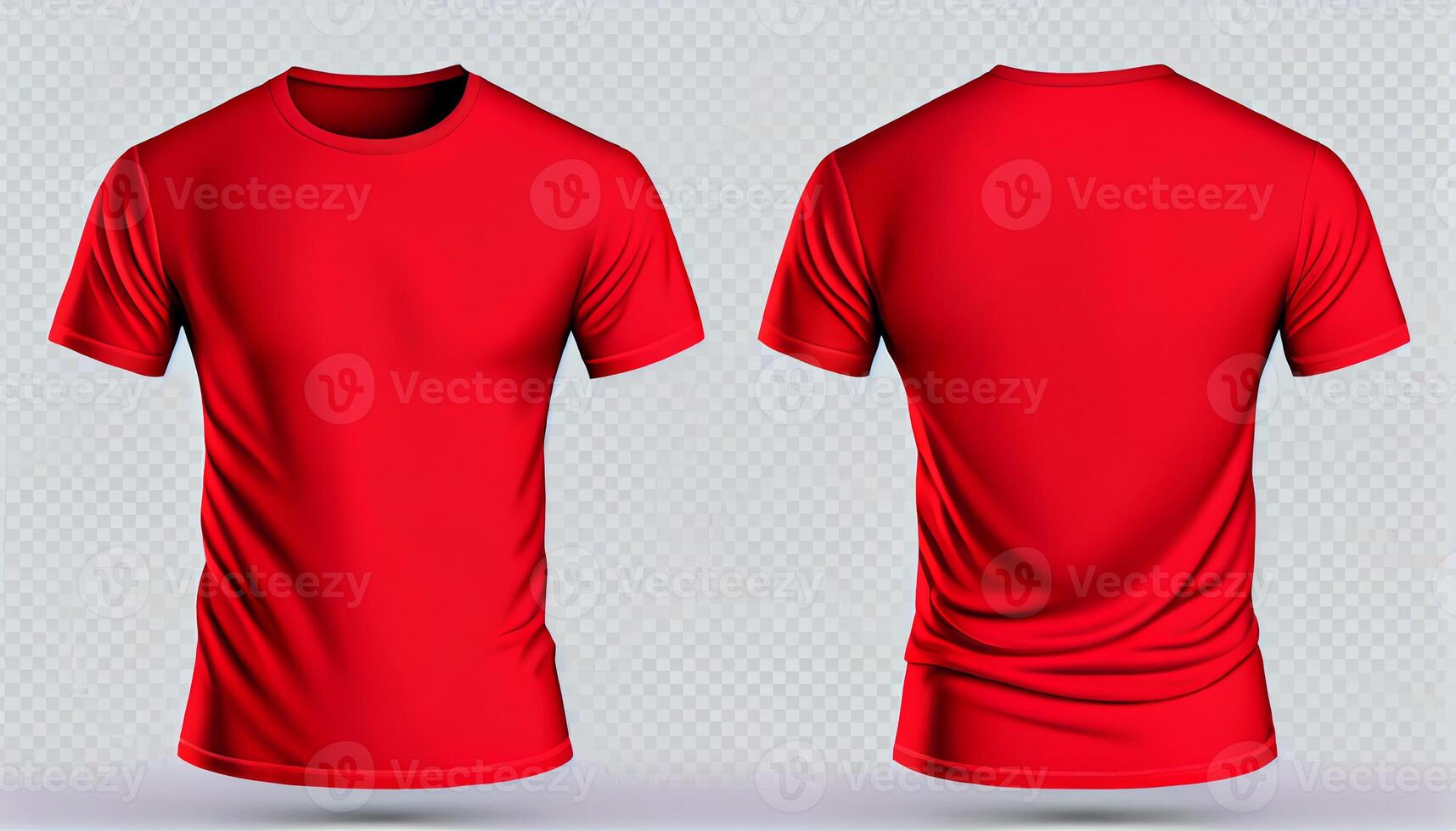 Crew Neck T-Shirt for mockup, 3d render, red color front and back, copy space, photo