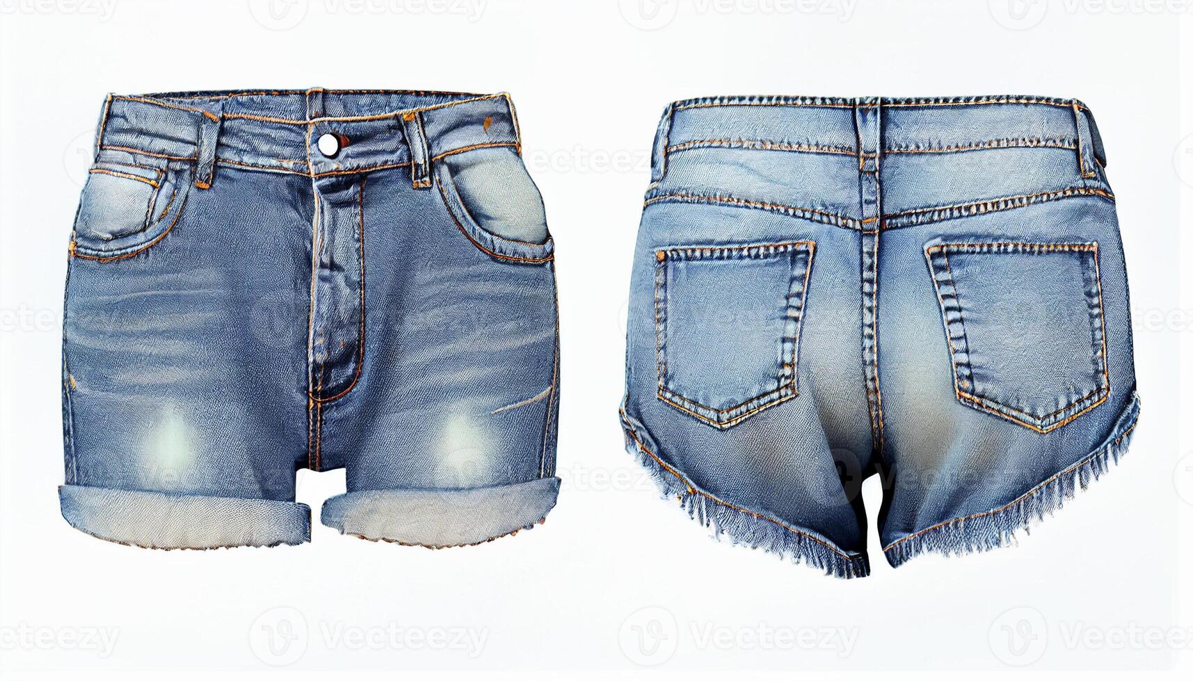 Denim Shorts 3d render, Front and back, copy space, photo