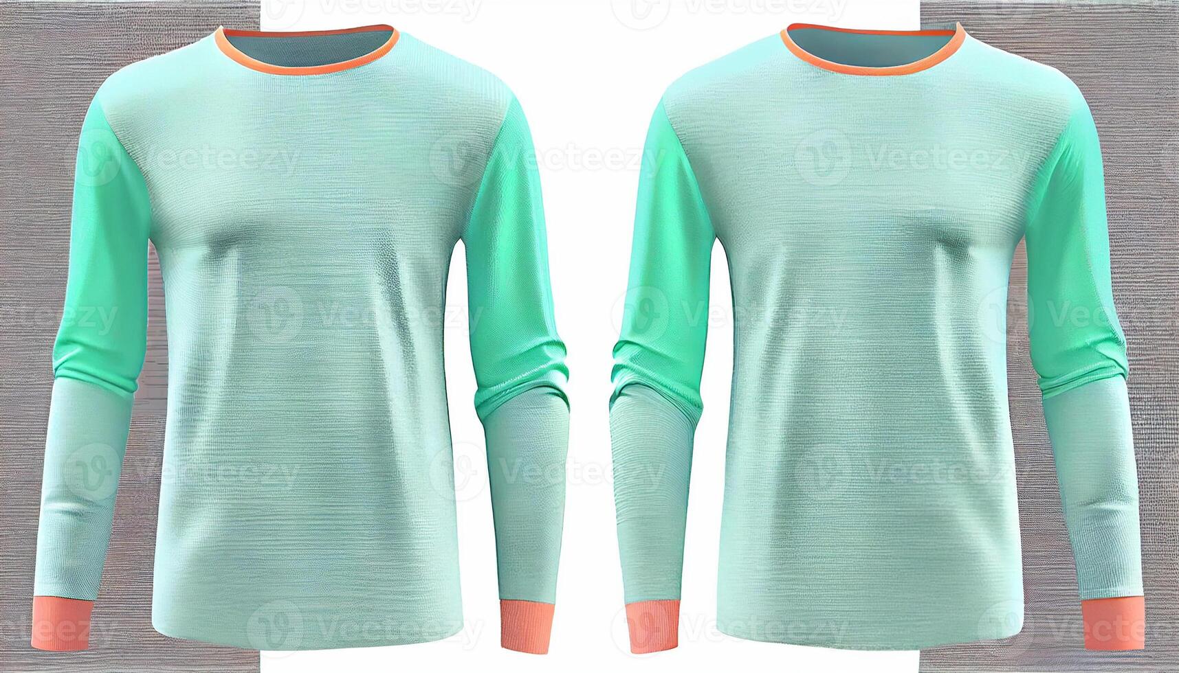 Long-sleeve Round neck Rib cuff and hem t-shirt, 3d render, Front and back, copy space, photo
