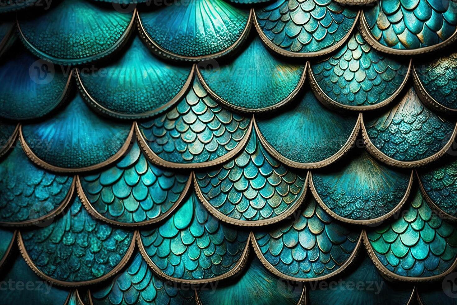 Dragon scales background - turquoise shining shells . Simple background made of dragon scale armor illustration . photo