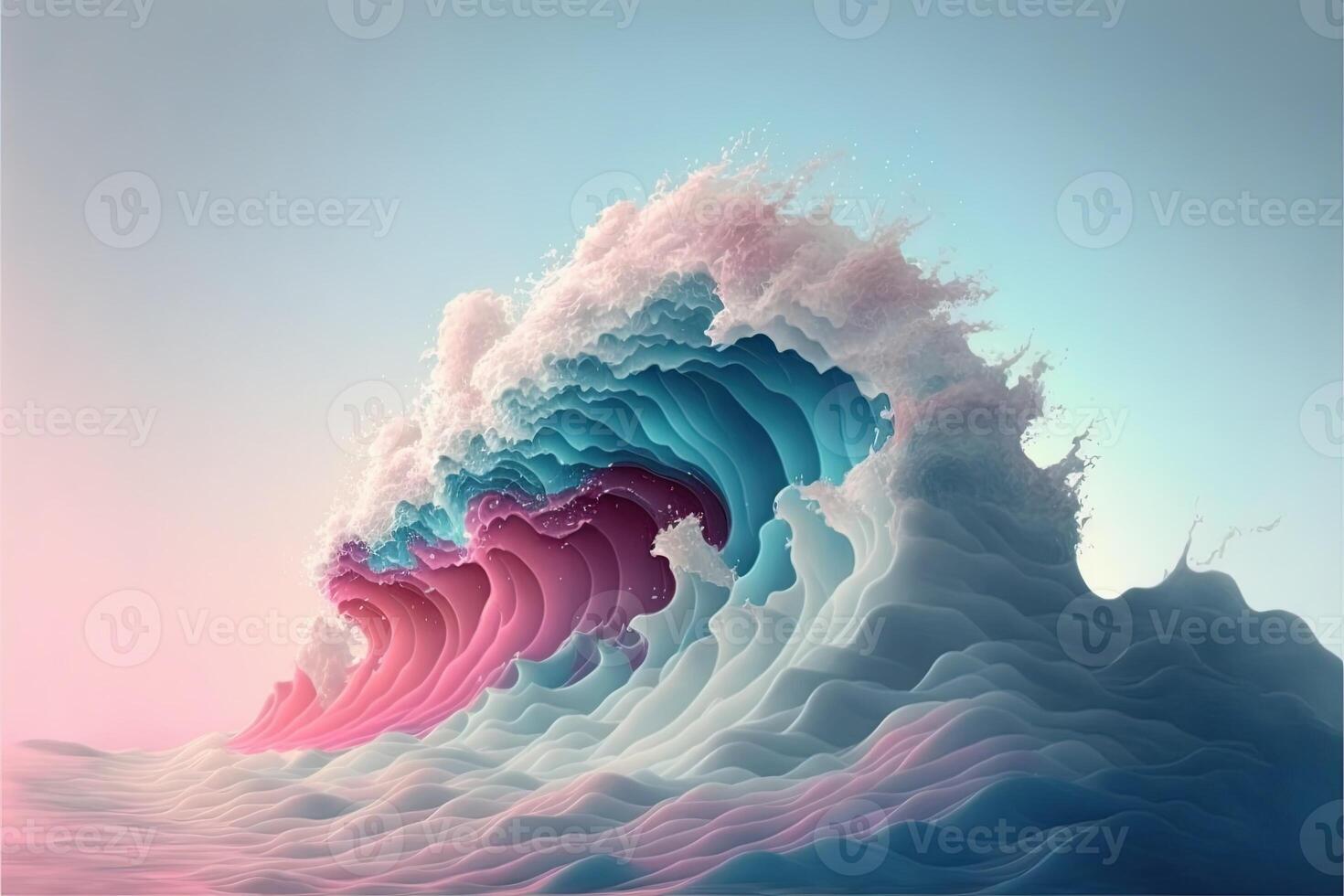 a wave of water and clouds in pastel colors and a pink and blue hues, with a light pink and blue hued background of a white and pink photo