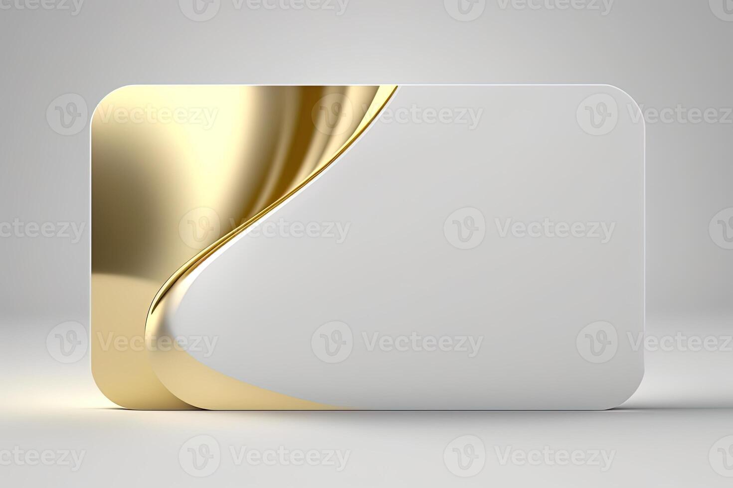 a white card for mockup, horizontal rectangular with rounded corner shapes, front view, stunning light, studio light, reflexion of hundred fine lines of gold reflection, white background photo