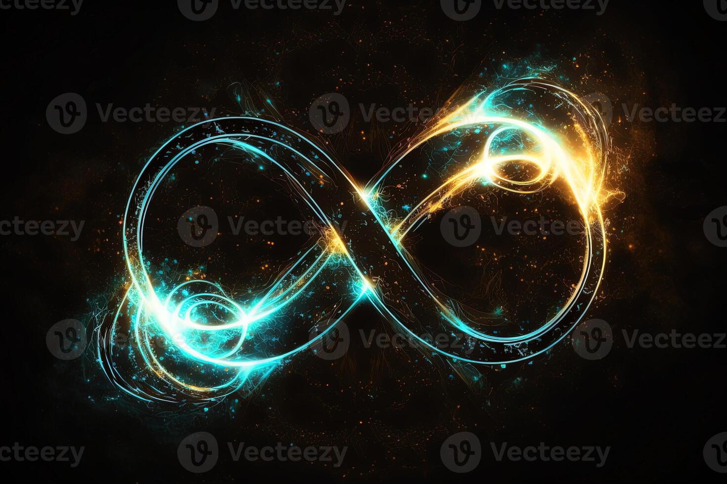 glowing neon infinity symbol in the night. . Infinity, eternity, infinite, endless, loop symbols. photo