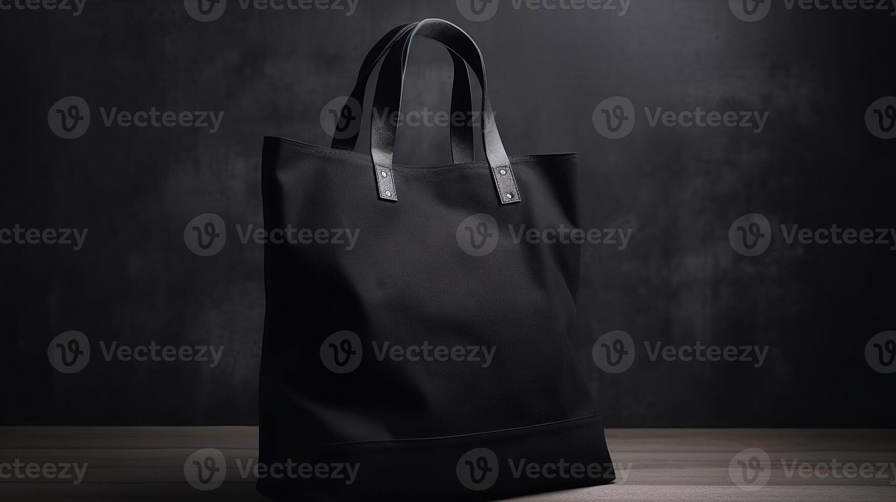 , Realistic black tote canvas fabric bag set-up in at interior or outdoor, shopper mock up blank. photo