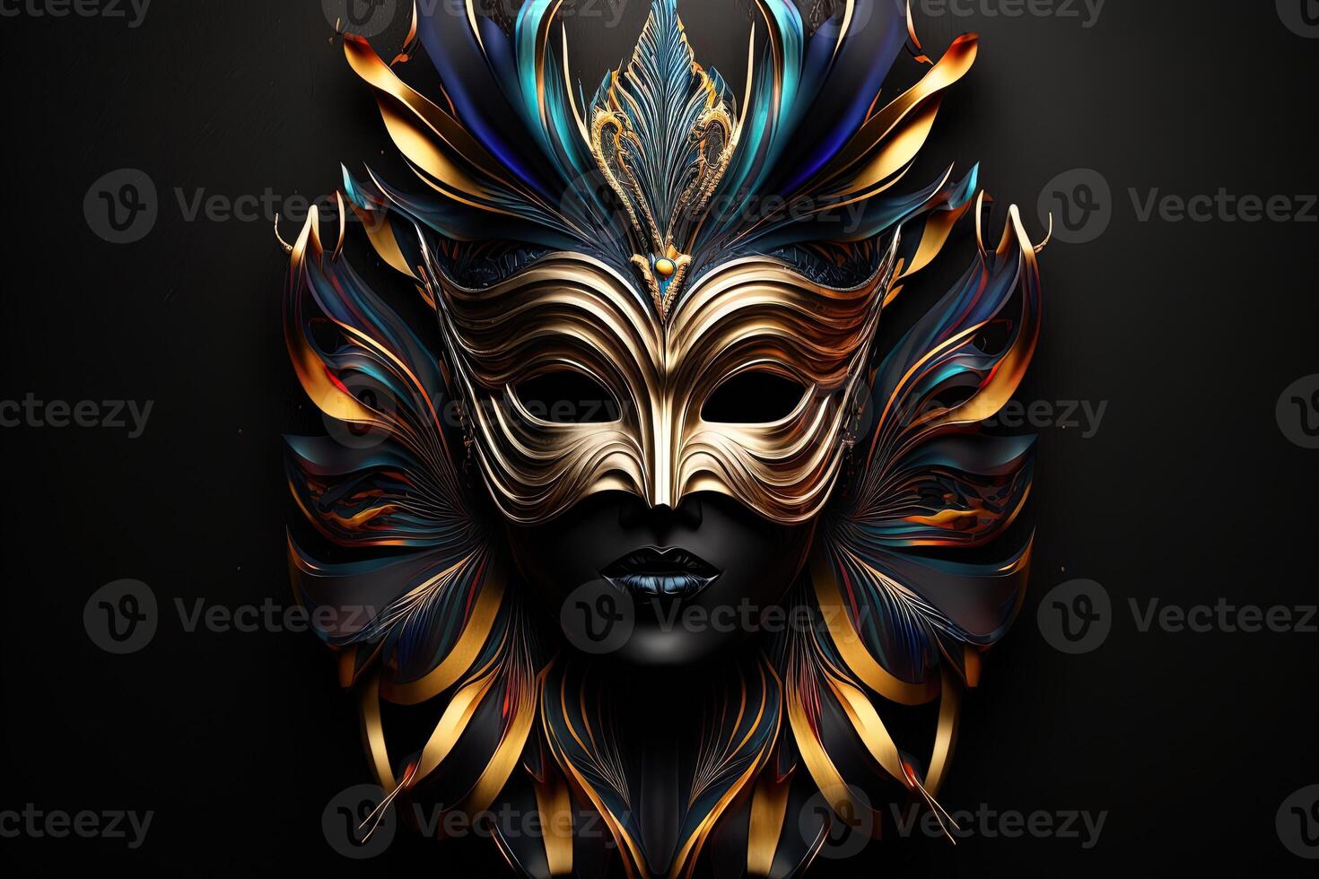 festive carnival mask with rich decoration, attributes of the Brazilian carnival. Venetian carnival mask and beads decoration. Mardi gras background. photo