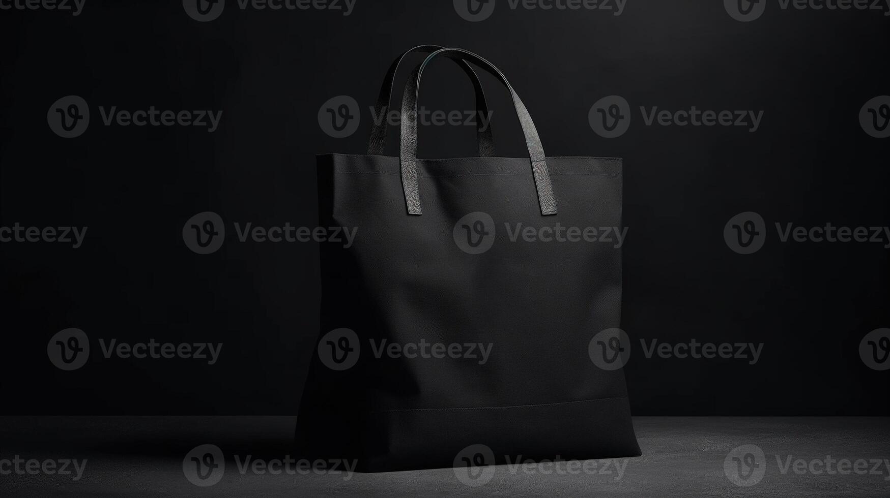 , Realistic black tote canvas fabric bag set-up in at interior or outdoor, shopper mock up blank. photo