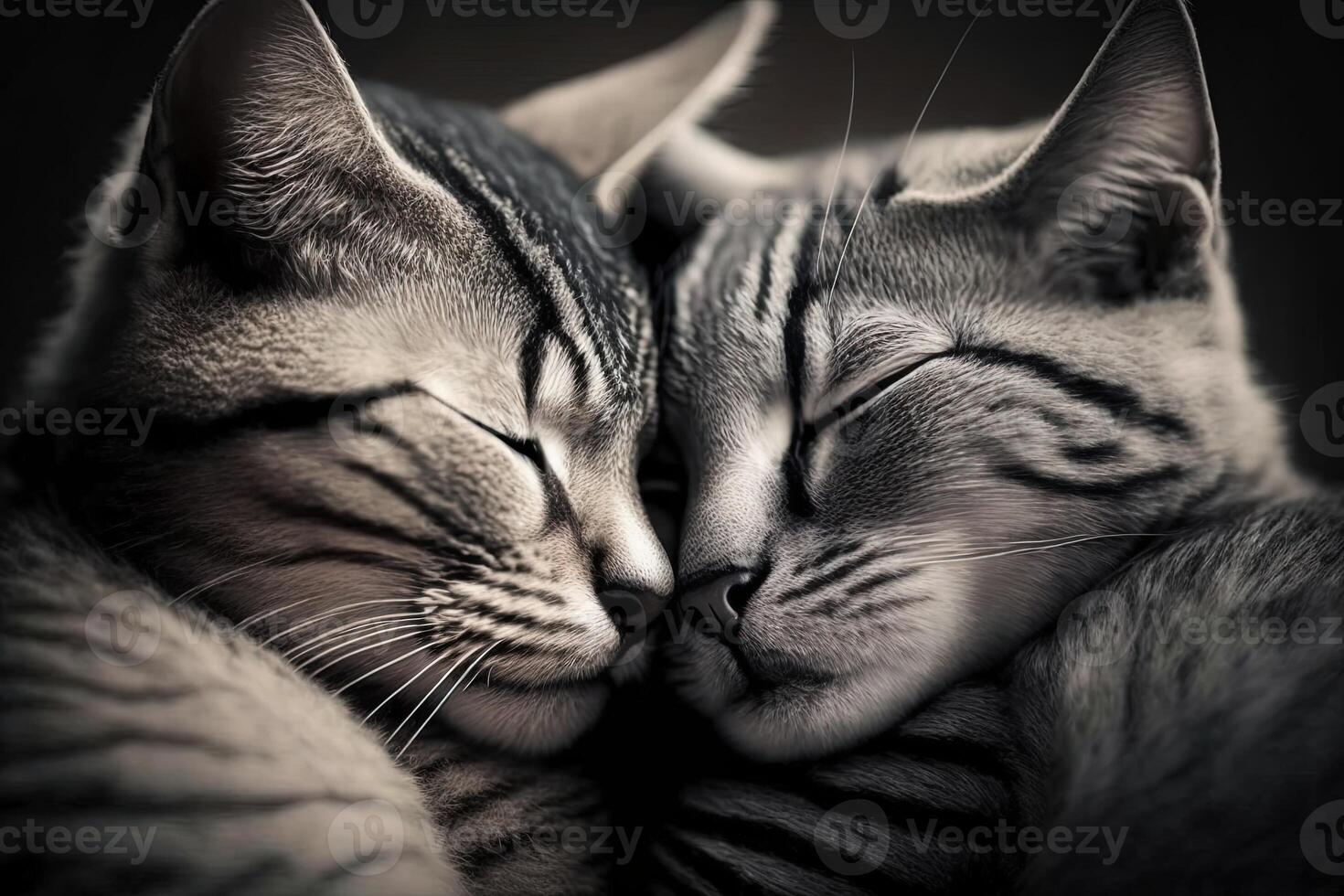 Cat love. Cat couple hugging, cuddling and kissing. Two cute cat ...