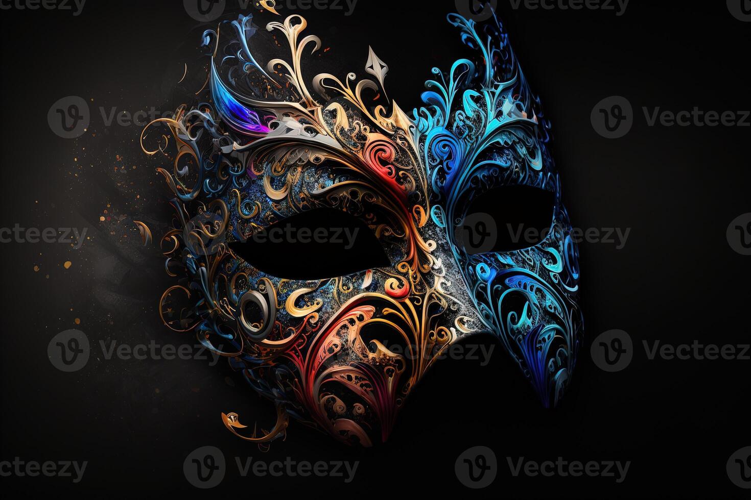 festive carnival mask with rich decoration, attributes of the Brazilian carnival. Venetian carnival mask and beads decoration. Mardi gras background. photo