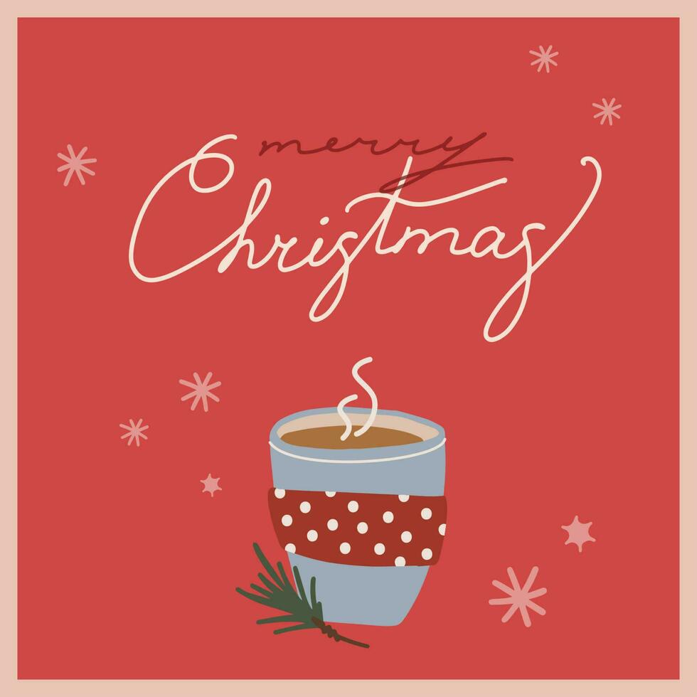 Navidad y nuevo año tarjeta con cacao taza. ilustración con alegre Navidad letras. vector