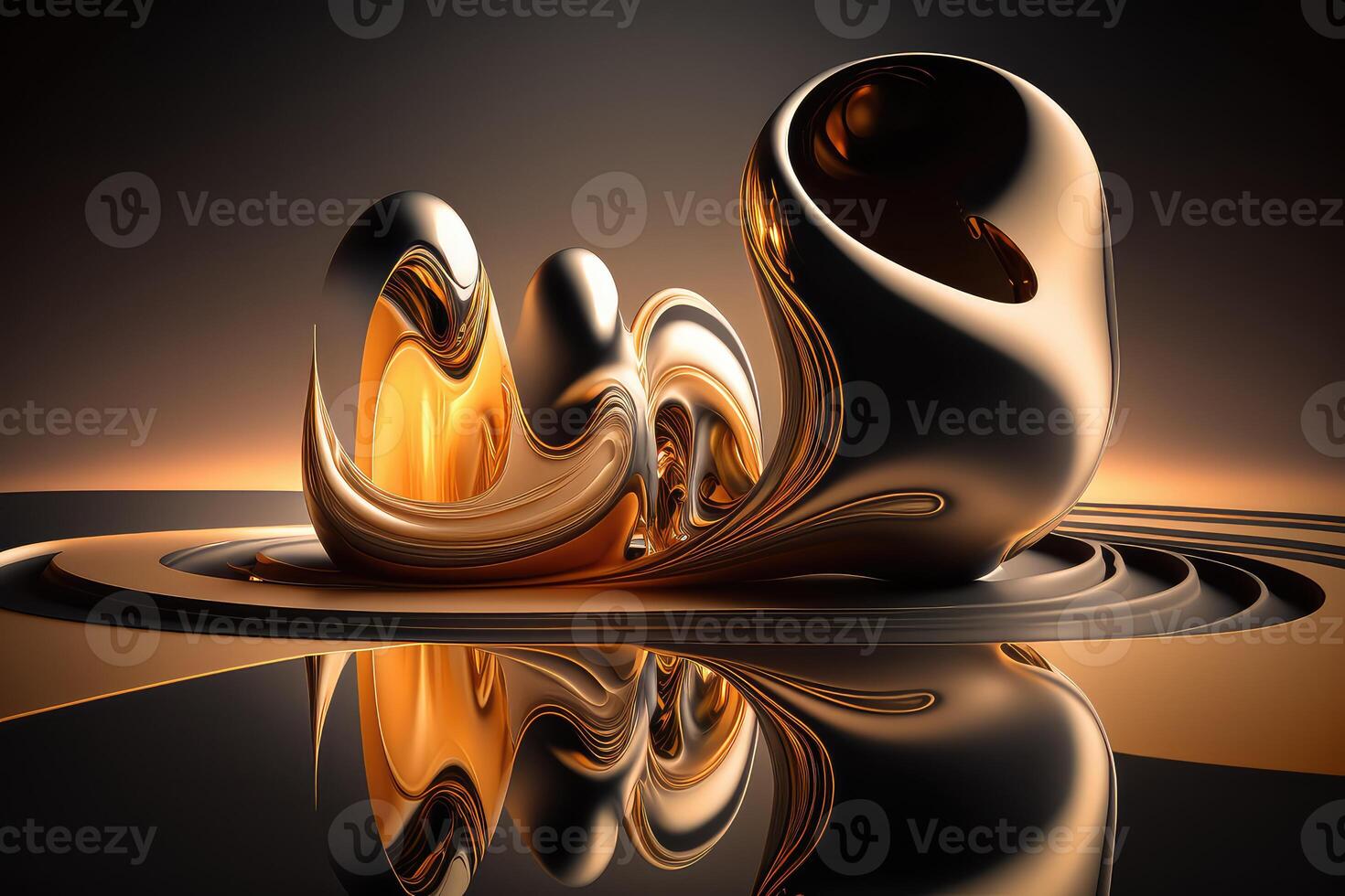 Golden and black liquid waves abstract background. photo