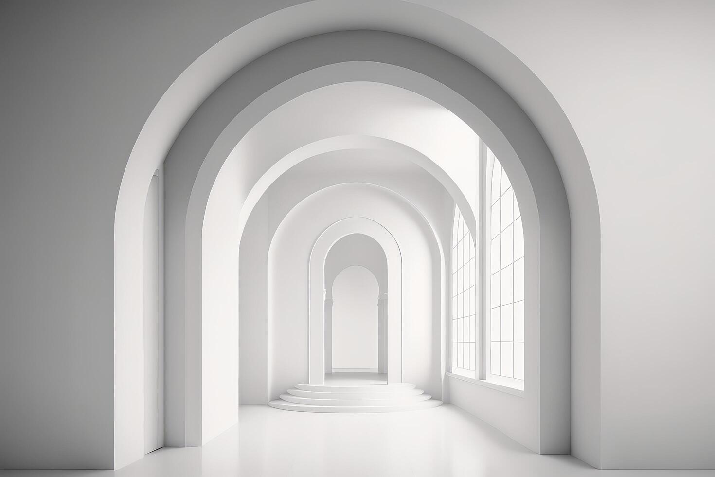 White minimalistic interior with arches. photo