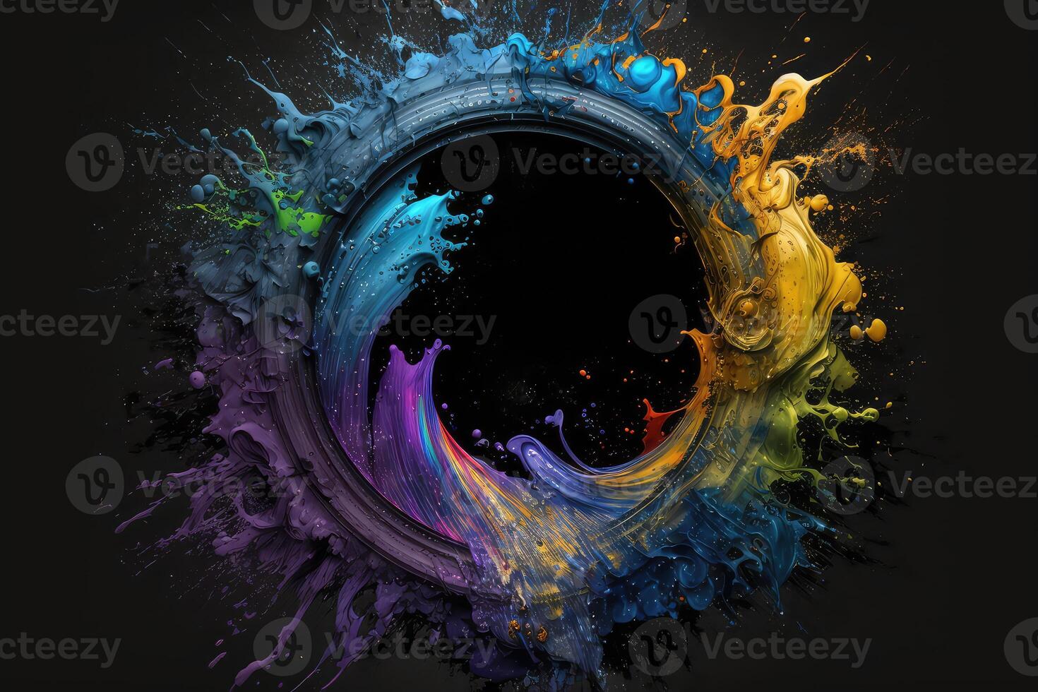 Circle with colorful liquid paints. photo