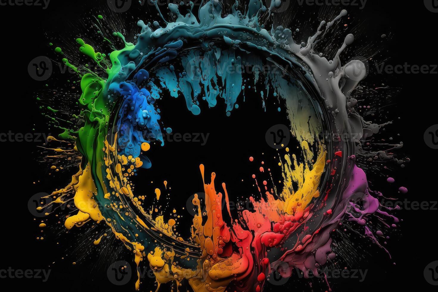 Circle with colorful liquid paints. photo