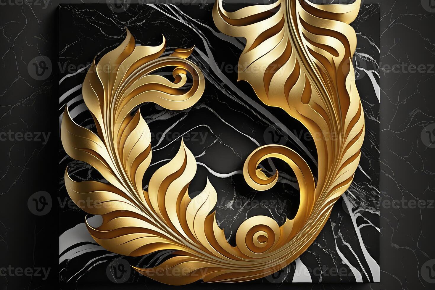 Abstract art deco marble gold floral background. photo