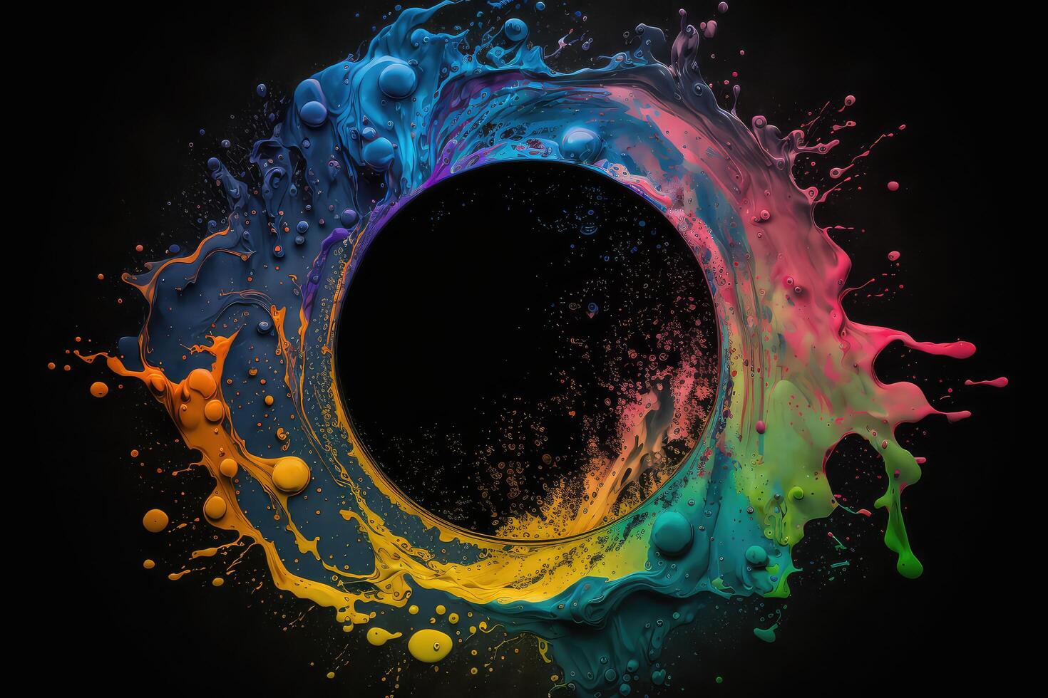 Circle with colorful liquid paints. photo