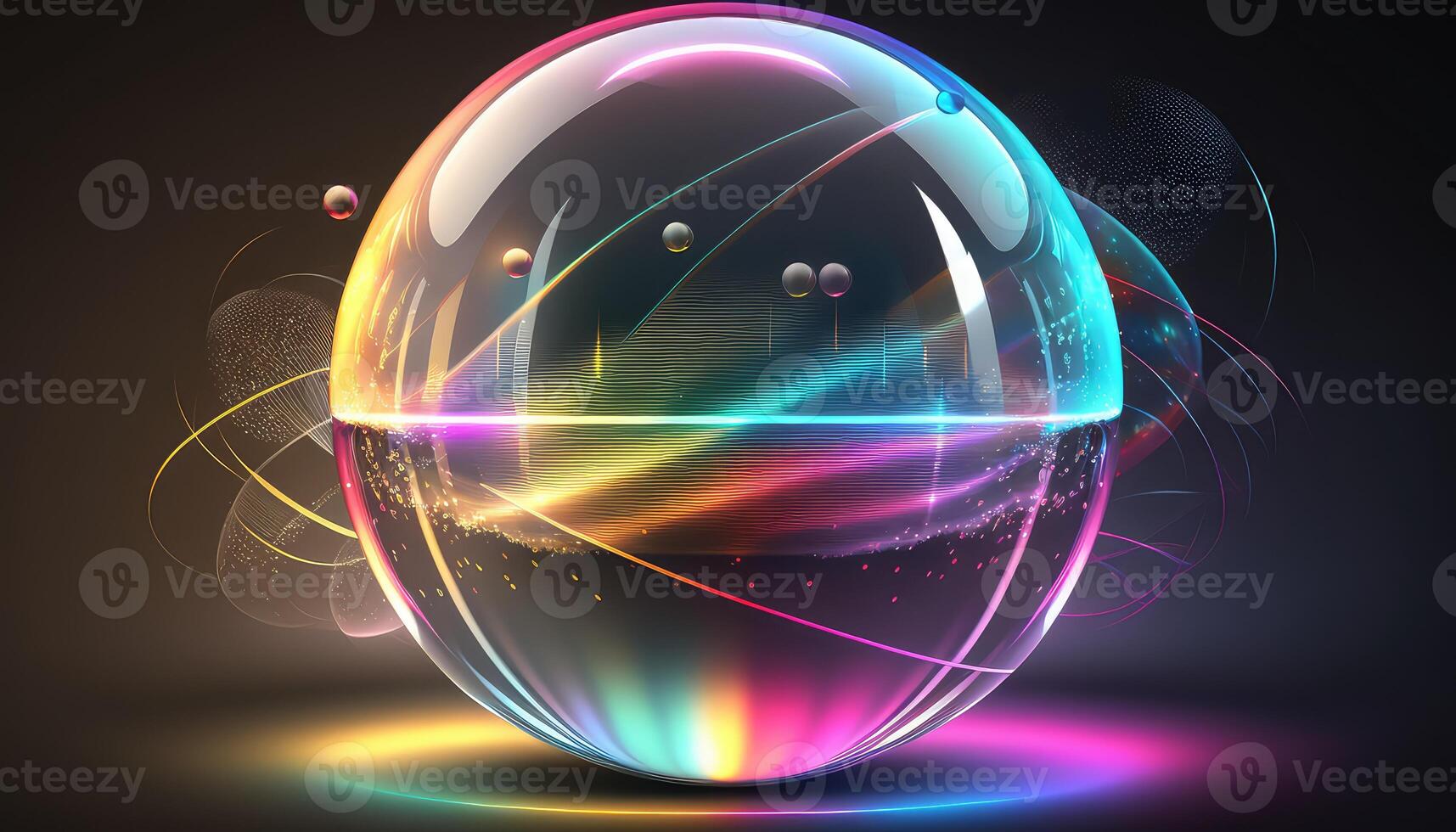 Holographic neon glass 3d sphere abstract background. photo