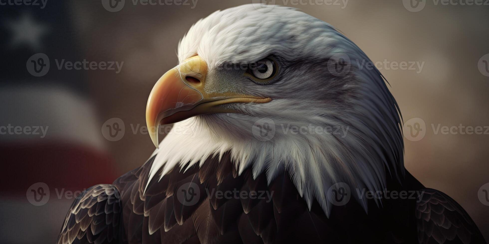 Bald Eagle with USA Flag in the background. photo