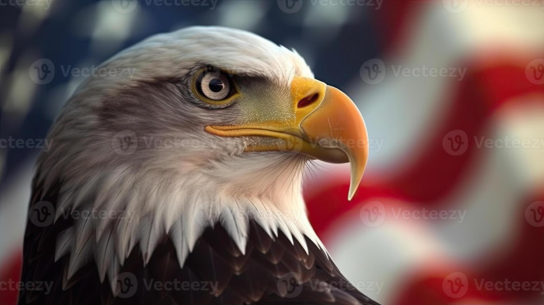 Bald Eagle with USA Flag in the background. photo