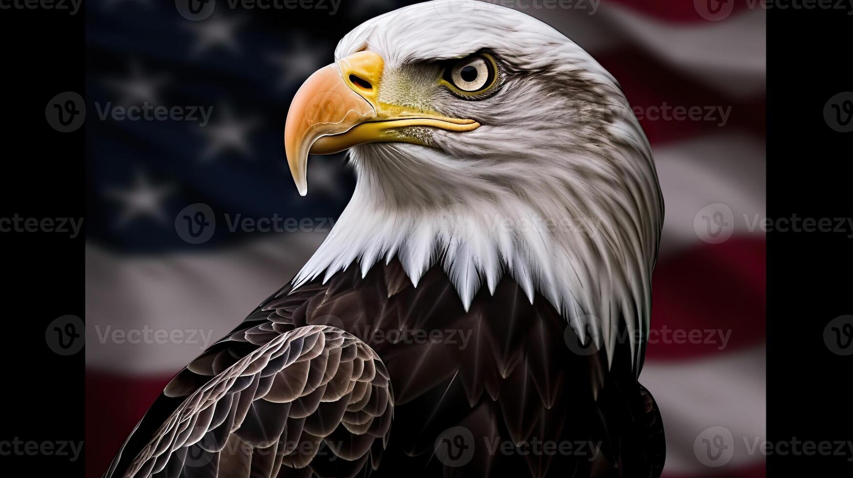 Bald Eagle with USA Flag in the background. photo