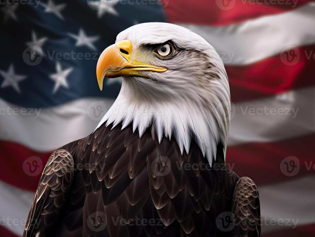 Bald Eagle with USA Flag in the background. photo