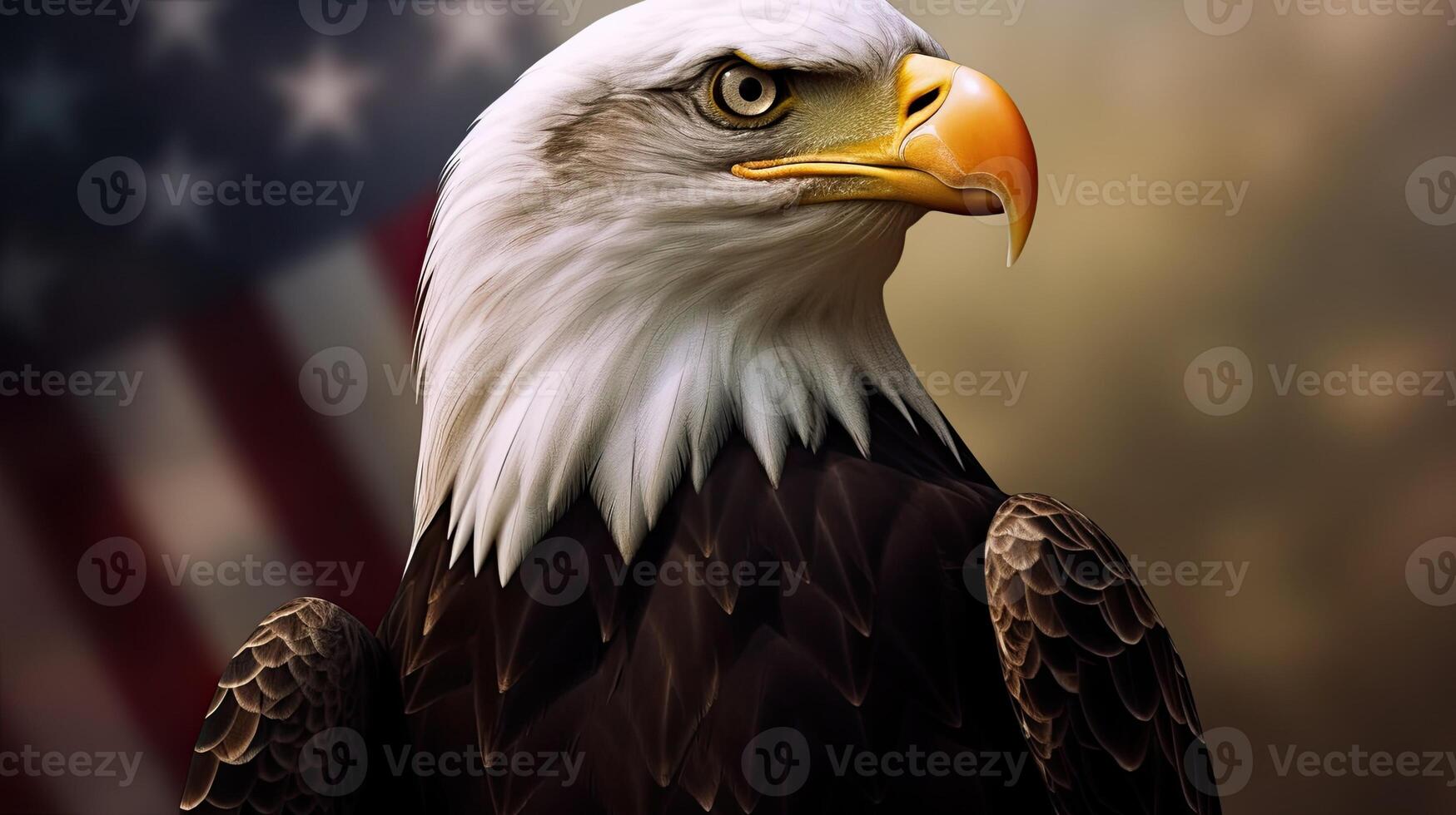 Bald Eagle with USA Flag in the background. photo