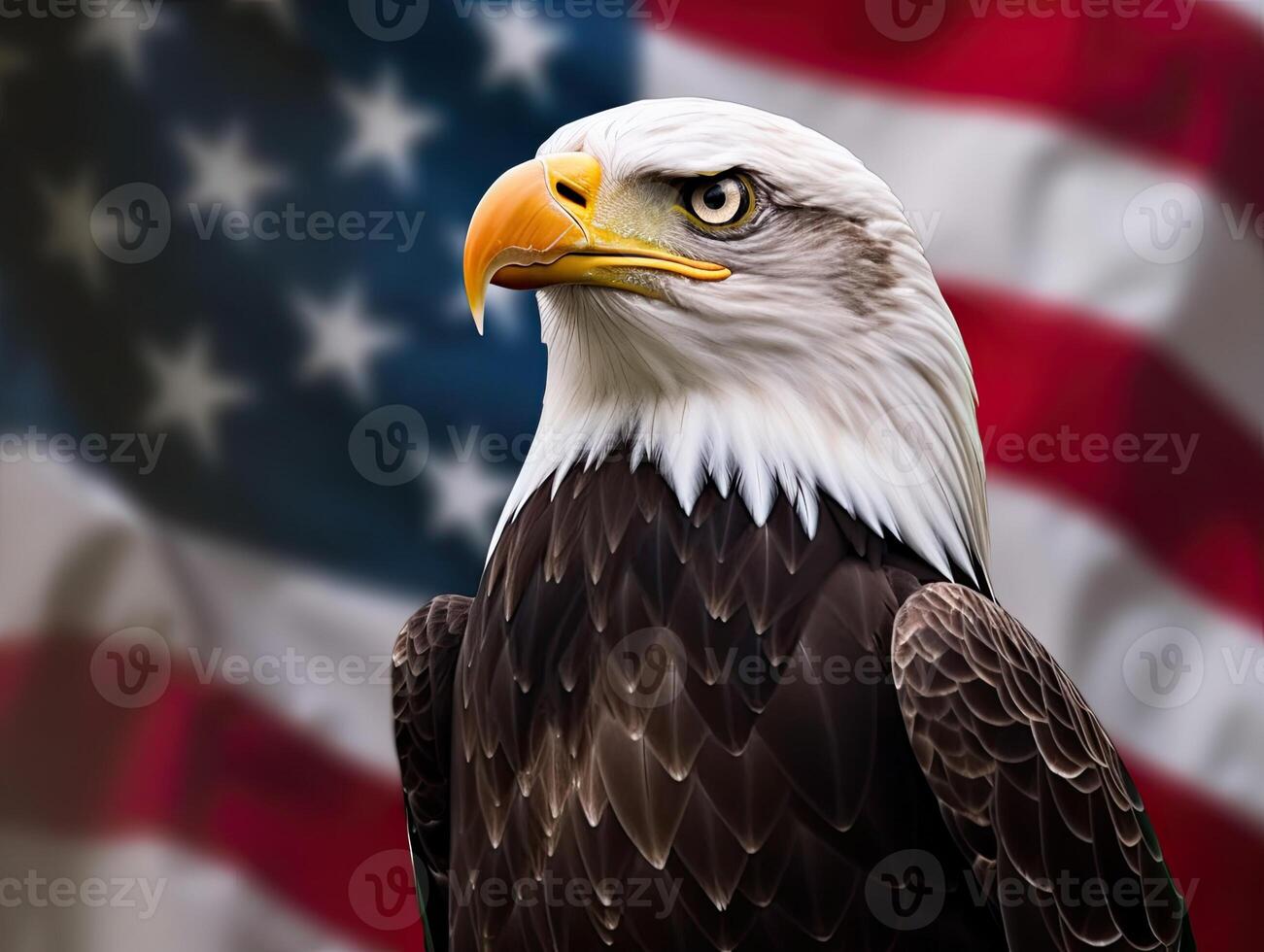 Bald Eagle with USA Flag in the background. photo