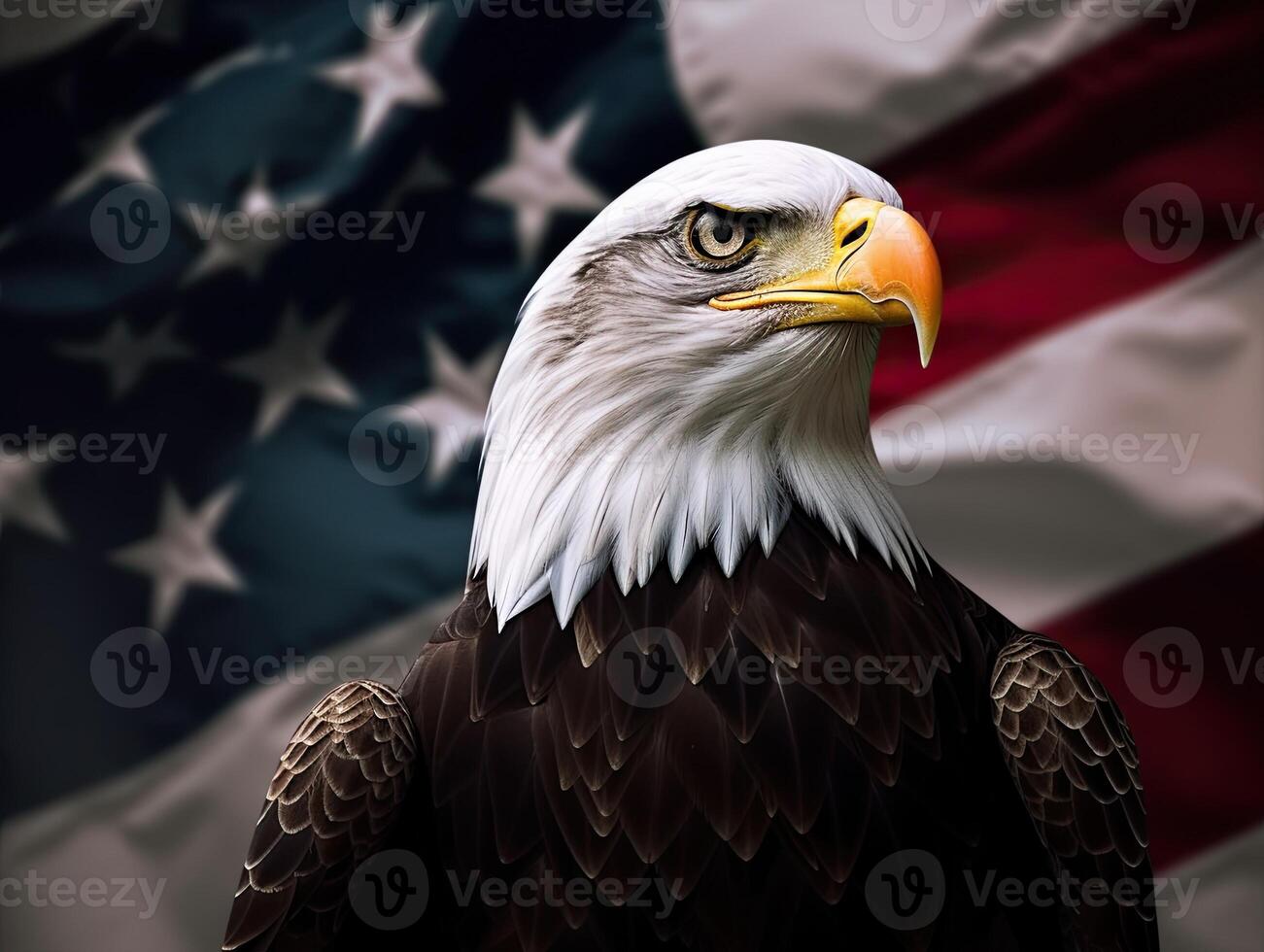 Bald Eagle with USA Flag in the background. photo