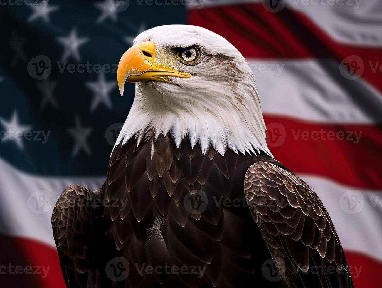 Bald Eagle with USA Flag in the background. photo