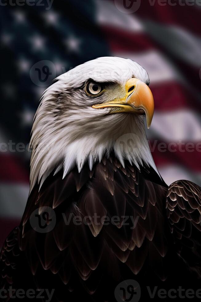 Bald Eagle with USA Flag in the background. photo