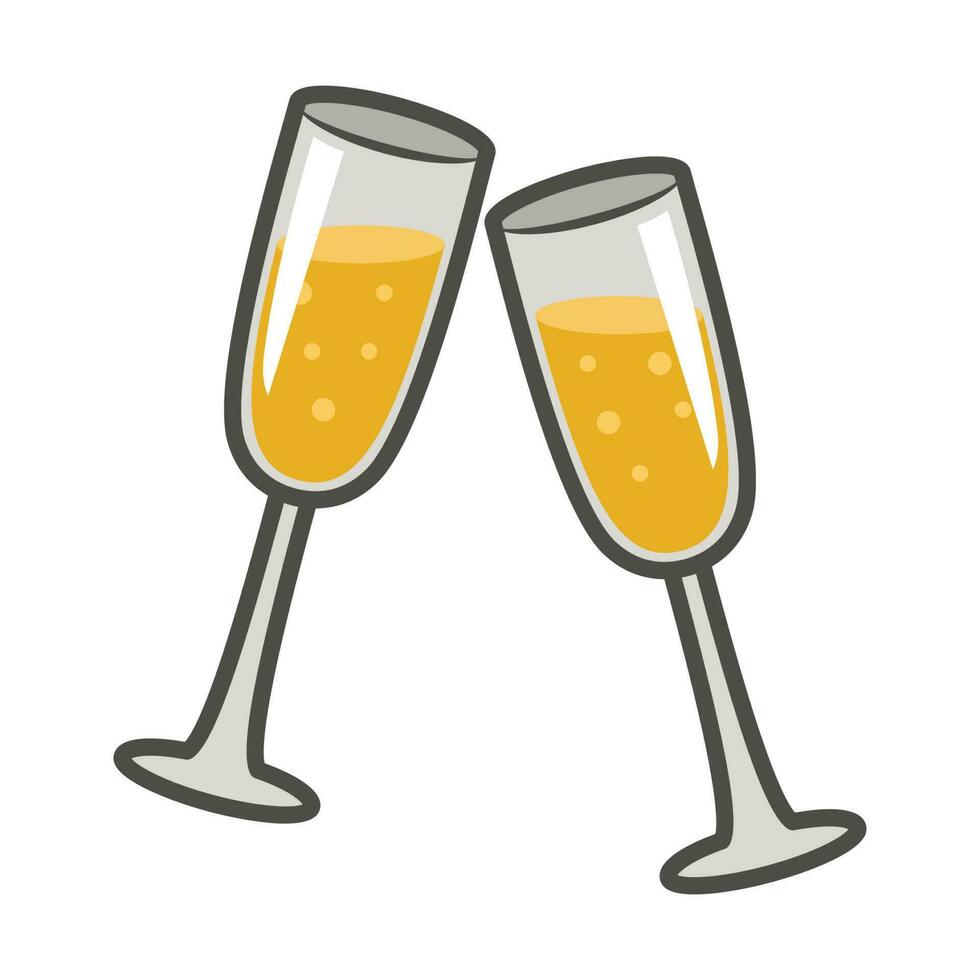 Tossing White Wine Glasses. New Year Icon Vector Illustration