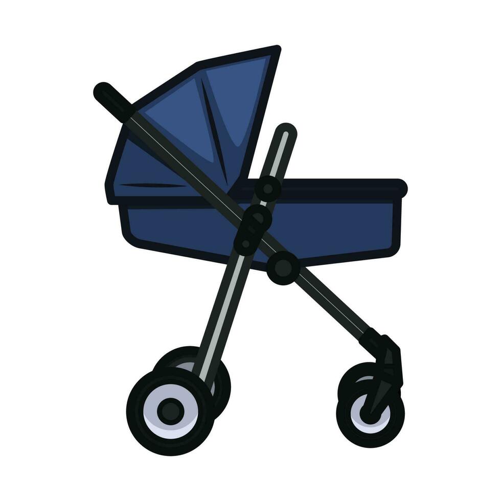 Dark Blue Baby Stroller. Mothers Day Icon Vector Illustration