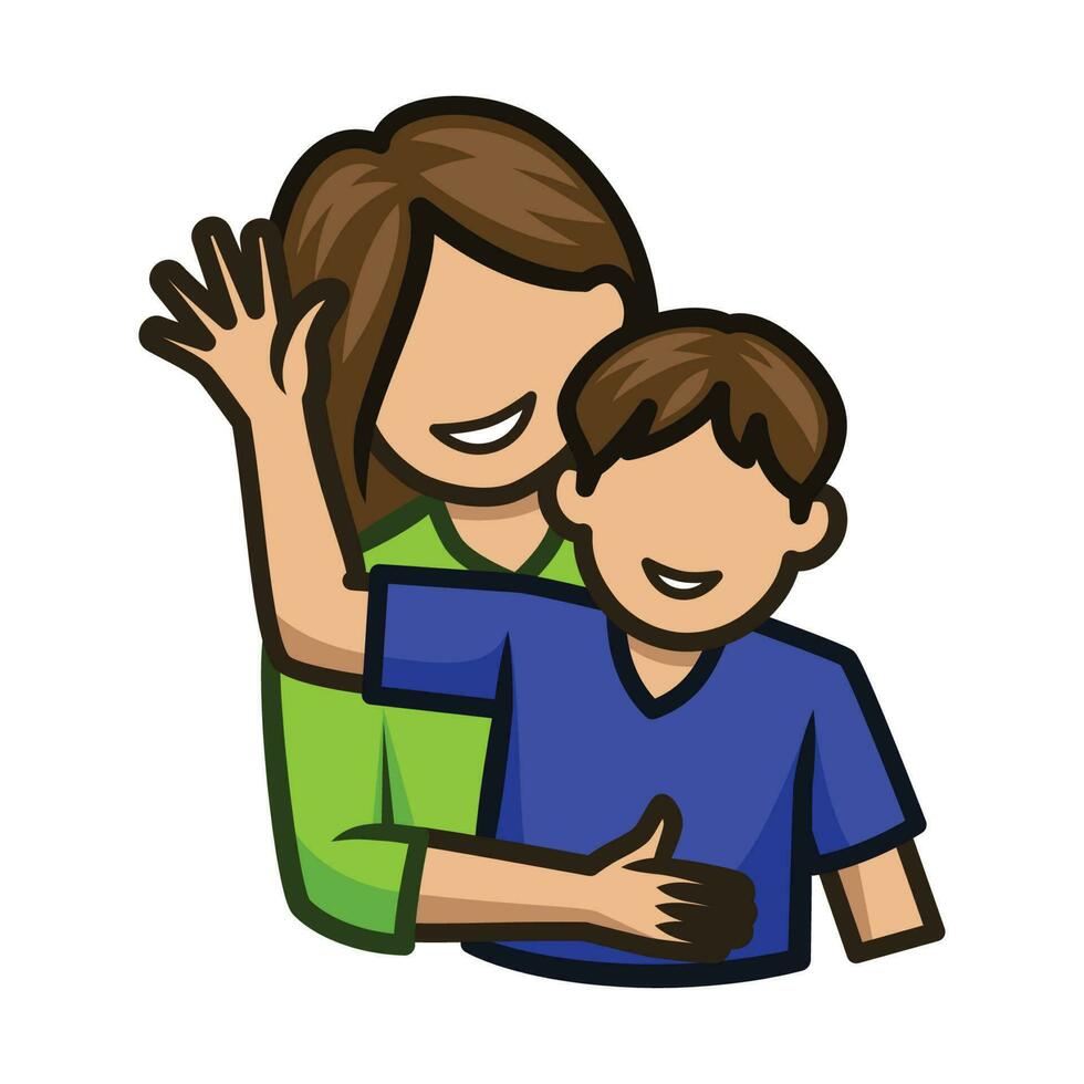 Mother and Son Hugging. Mothers Day Icon Vector Illustration