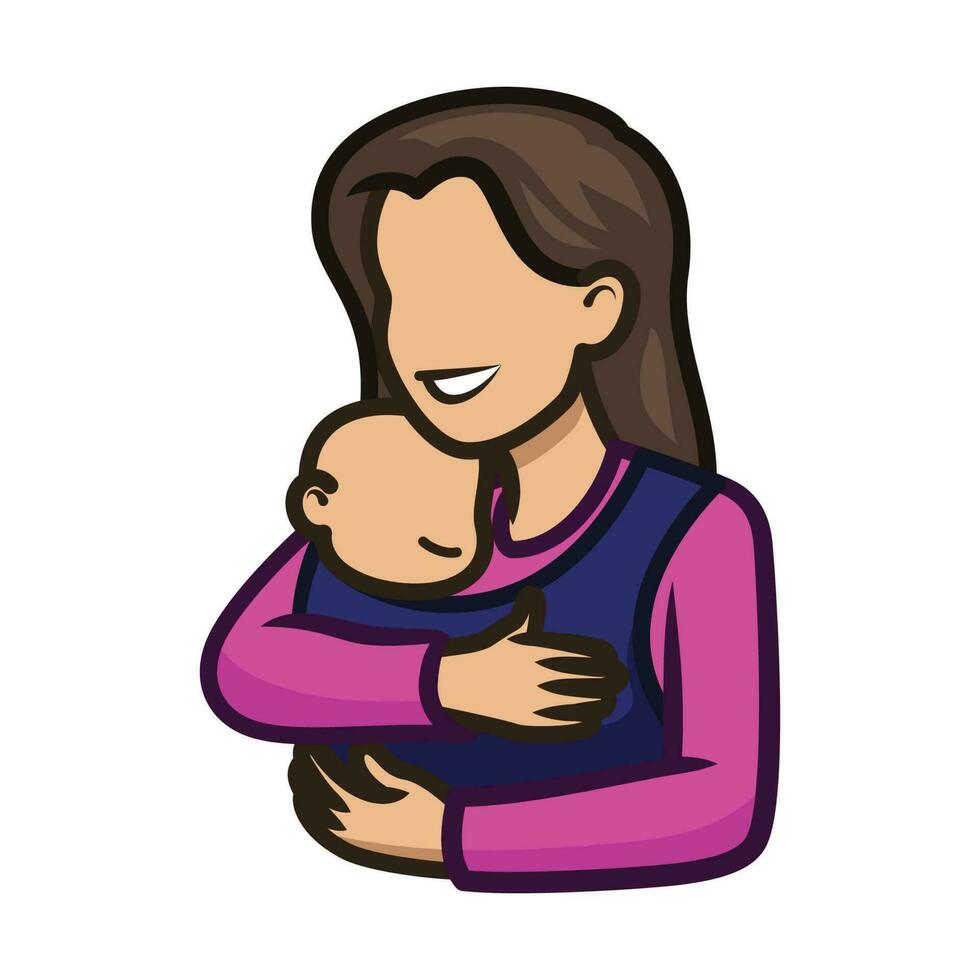 Mother and Baby Hugging Each Other. Mothers Day Icon Vector Illustration