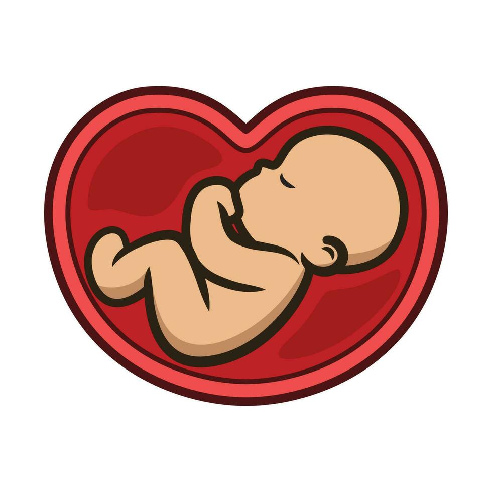 Baby in the Womb of Love. Mothers Day Icon Vector Illustration