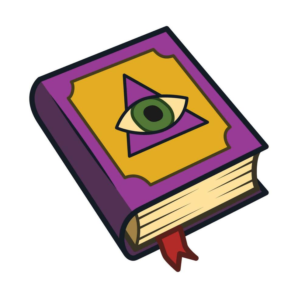 The One-Eyed Purple Spell Book. Halloween Icon Vector Illustration