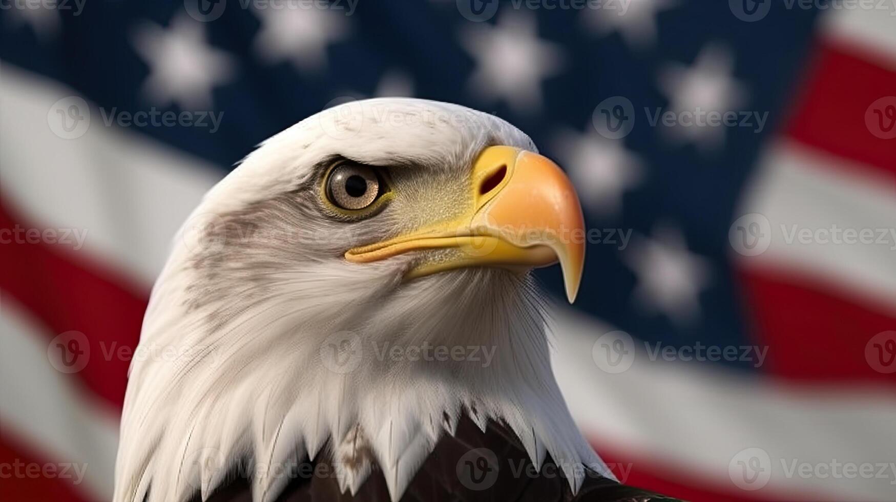 Bald Eagle with USA Flag in the background. photo