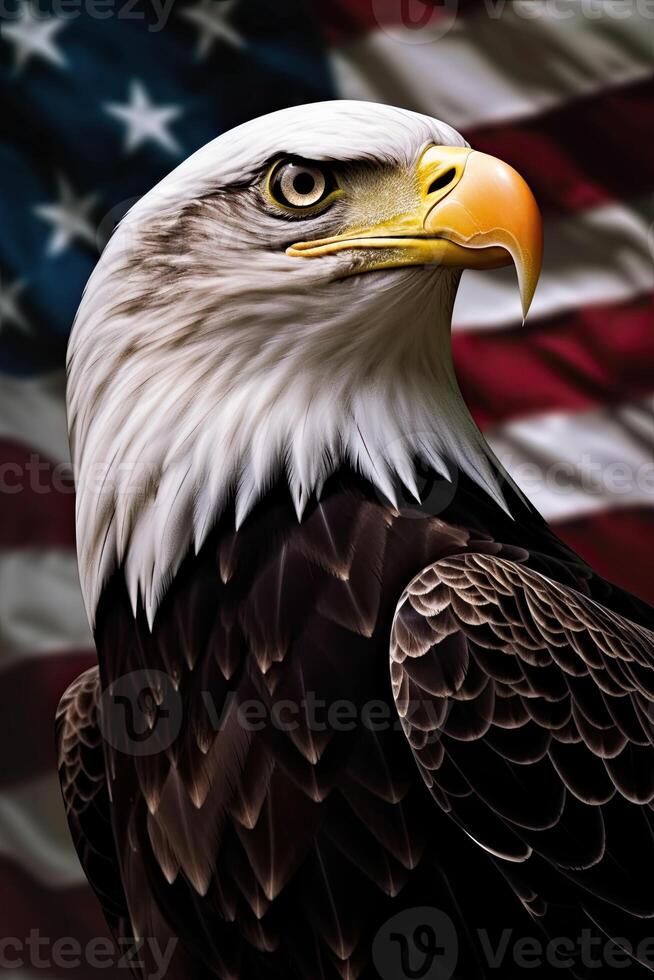 Bald Eagle with USA Flag in the background. photo