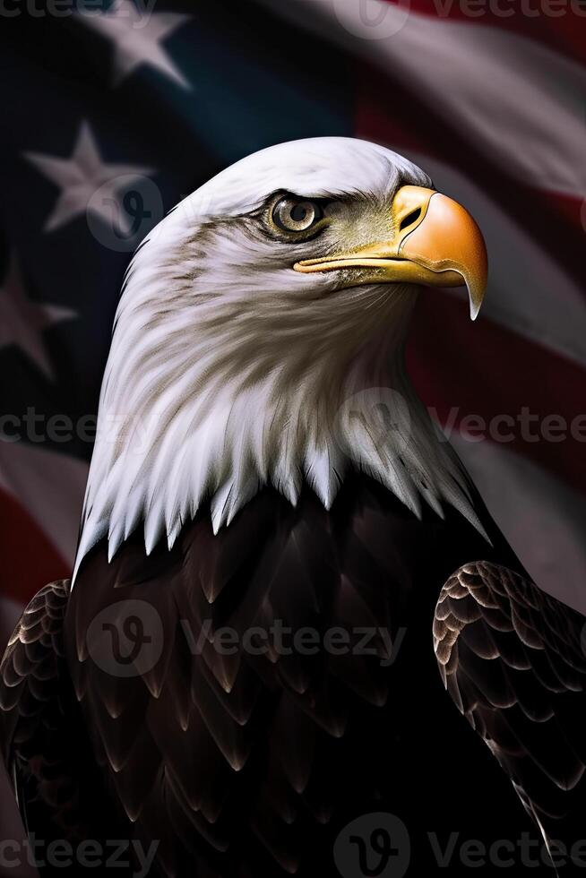 Bald Eagle with USA Flag in the background. photo