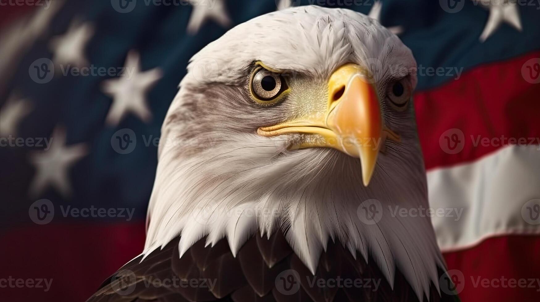 Bald Eagle with USA Flag in the background. photo