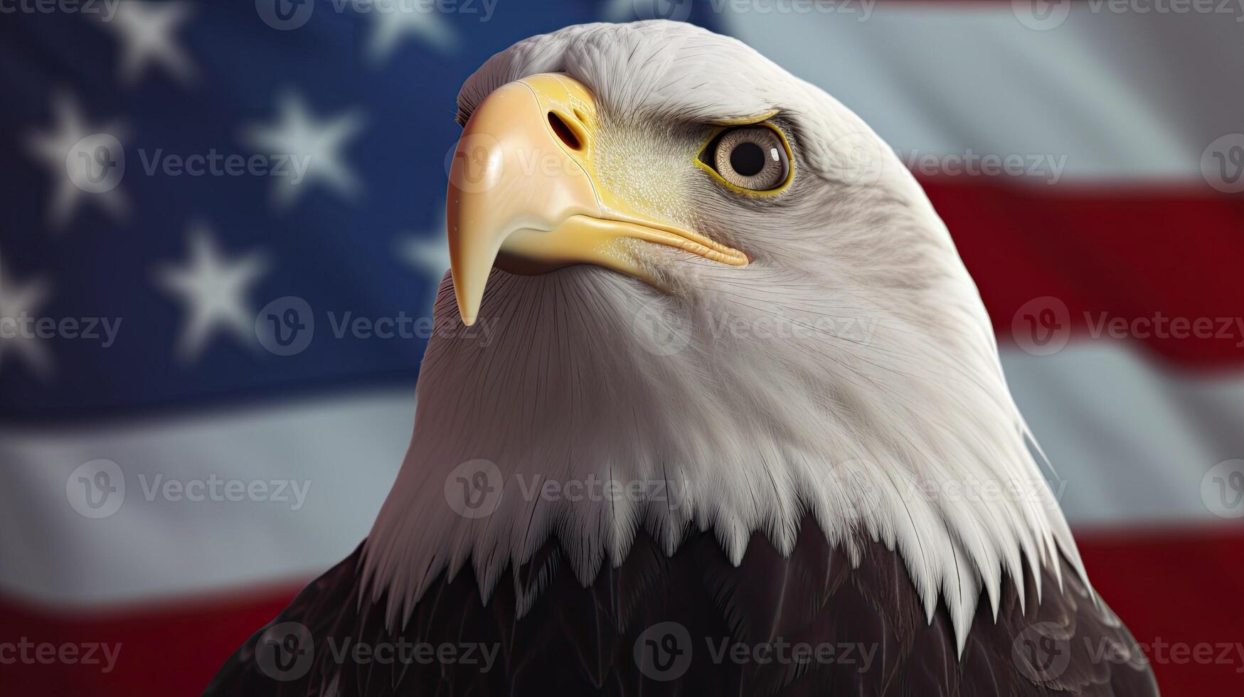 Bald Eagle with USA Flag in the background. photo